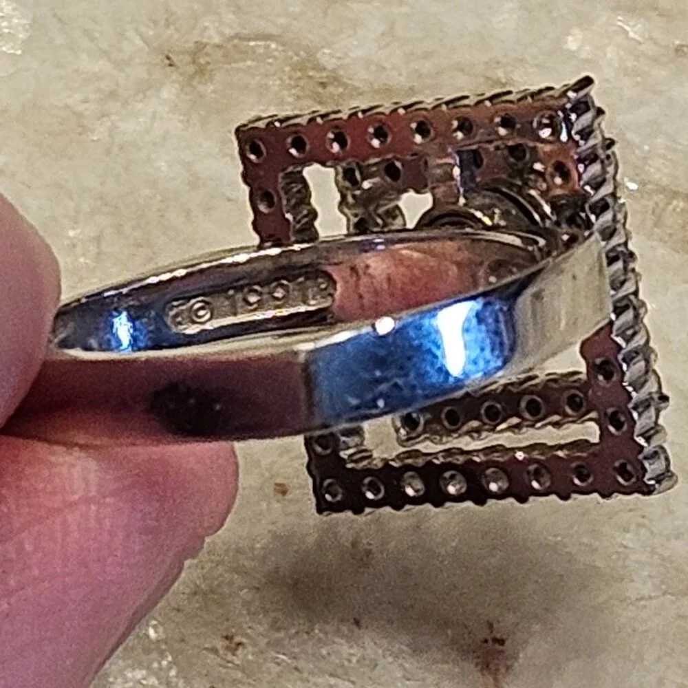 VINTAGE ESTATE TEUFEL SQUARE DIAMOND 14K WHITE GOLD SPINNER SPIN MOTION RING